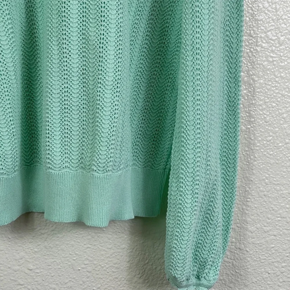 J. CREW Pointelle Sweater Women's size S Light Mint Green Lightweight Ruffle